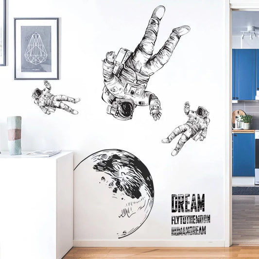 Astronaut Roaming Wall Sticker – Space Mural for Kids' Room Décor