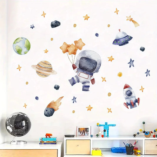 Cartoon Astronaut Wall Stickers – Space-Themed Decals for Kids' Rooms