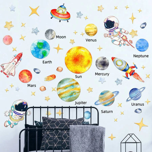 3D Space Wall Sticker – Astronaut & Rocket Mural for Kids’ Rooms