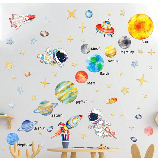 3D Space Wall Sticker – Astronaut & Rocket Mural for Kids’ Rooms