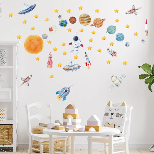 Creative Planet Wall Stickers – Detachable Space Décor for Kids’ Rooms