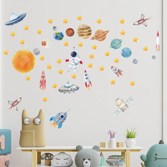 Creative Planet Wall Stickers – Detachable Space Décor for Kids’ Rooms