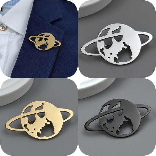 Earth Star Gold Brooch – Stainless Steel Suit Pin for Men
