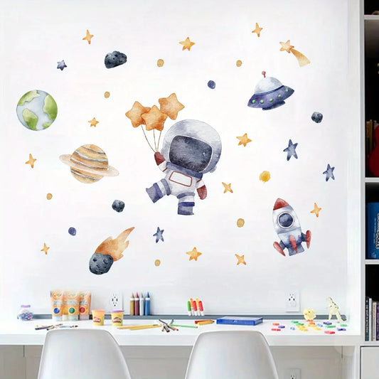 Cartoon Astronaut Wall Stickers – Space-Themed Decals for Kids' Rooms