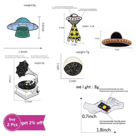 Universe Collection Enamel Pin – UFO, Moon & Galaxy Brooch