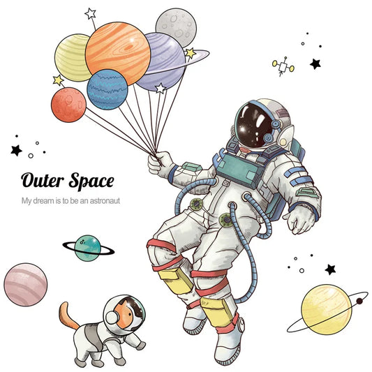 Cartoon Outer Space Astronaut Wall Sticker – Removable Kids’ Room Decor