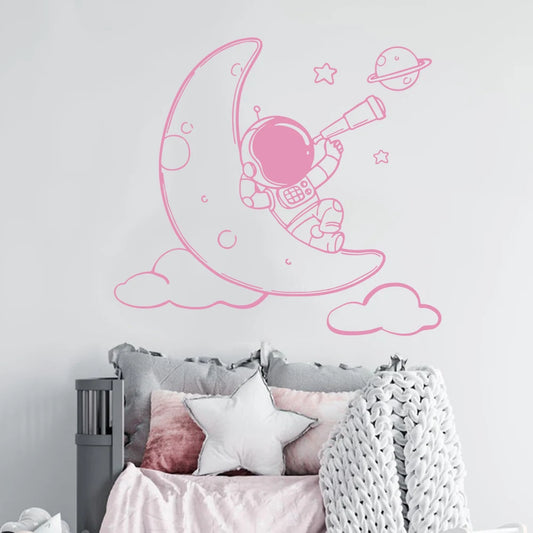 Cartoon Astronaut on the Moon Wall Decal – Kids’ Nursery & Playroom Decor