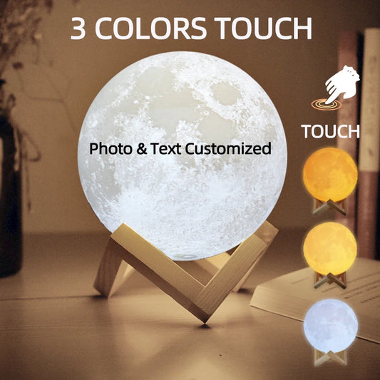 Custom 3D Moon Lamp – Personalized Photo & Text Night Light