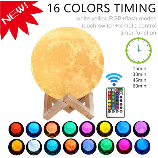 3D Moon Lamp Night Light – Dimmable & Rechargeable