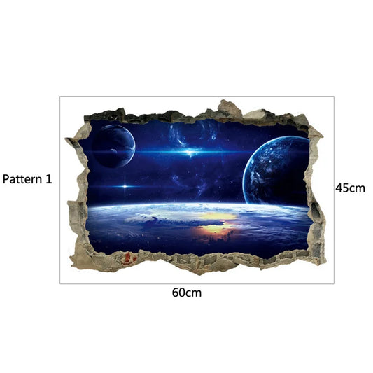 3D Star Universe Broken Wall Stickers – Kids Room Space Decals