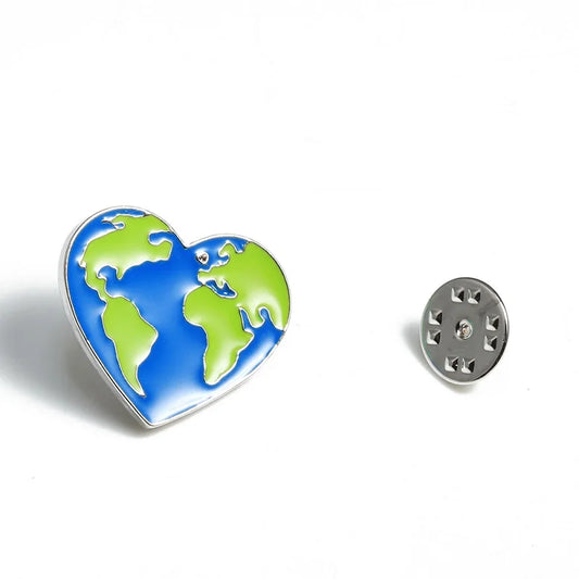 Green Earth Heart Enamel Pin – World Map Brooch for Travel & Eco Lovers