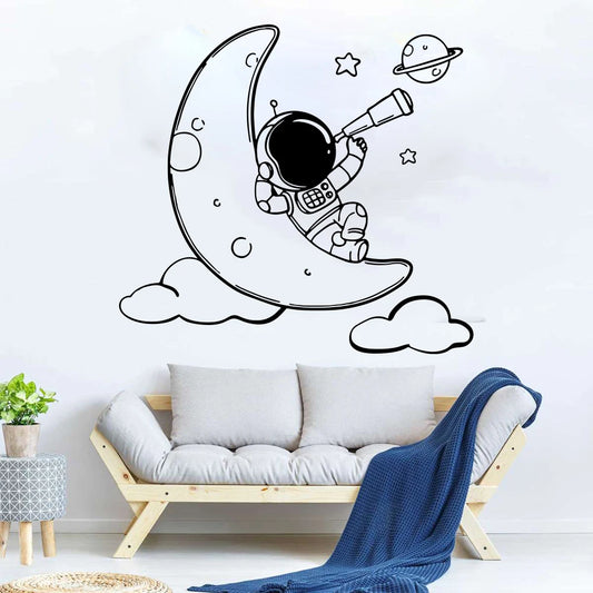 Cartoon Astronaut on the Moon Wall Decal – Kids’ Nursery & Playroom Decor
