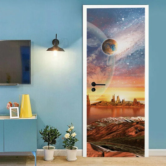Planet Universe Door Sticker – Self-Adhesive Abstract Space Decal