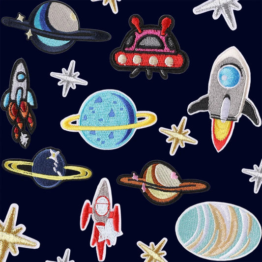 Kids Space Embroidered Patches – Iron-On Rocket, Star & UFO Appliqués