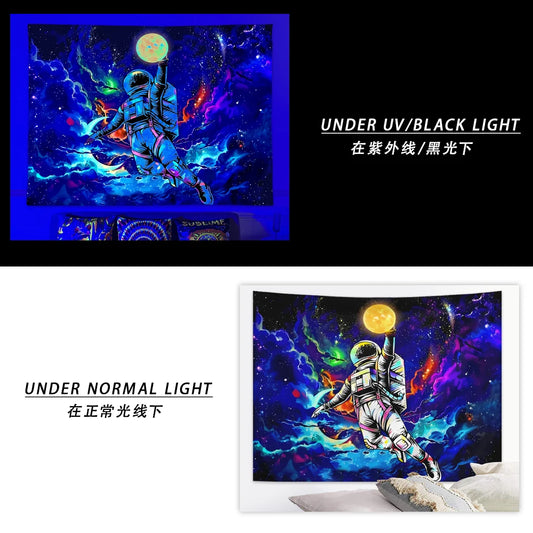 Astronaut Fluorescent Tapestry – UV Black Light Space Alien Wall Hanging