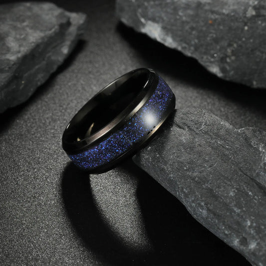Blue Starry Sky Galaxy Ring – Dome Wedding Band for Couples