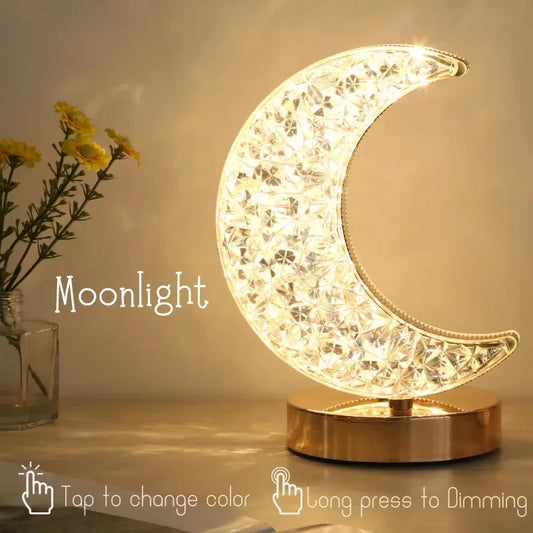 Crystal Moon Night Light – USB LED Bedside Lamp