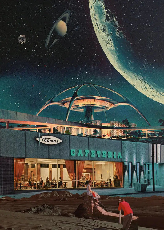 Retro Futuristic Surreal Universe Canvas – Space Road Beach Wall Art
