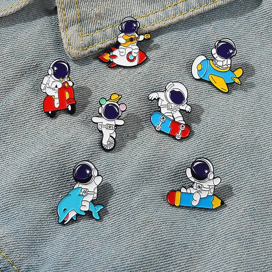 Astronaut Ocean Surfing Enamel Pin – Cartoon Space Badge