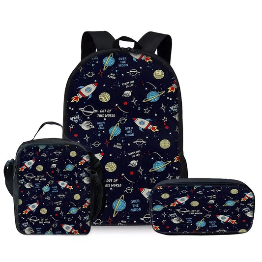 Space Planet 3D Backpack Set – 3-Piece Cartoon School Bag for Kids