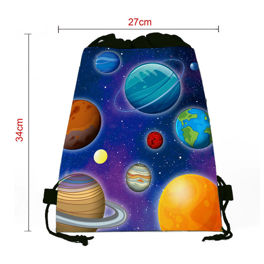 Cosmic Planet Drawstring Gift Bags – Space-Themed Party & School Backpacks
