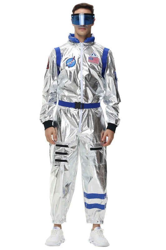Adult Silver Astronaut Costume – Unisex Space Jumpsuit for Halloween & Cosplay