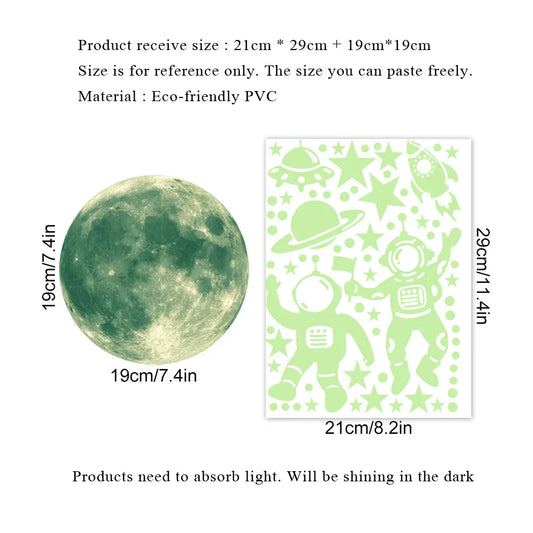 Astronaut & Moon Glow Wall Stickers – Luminous Space Decals for Kids' Rooms