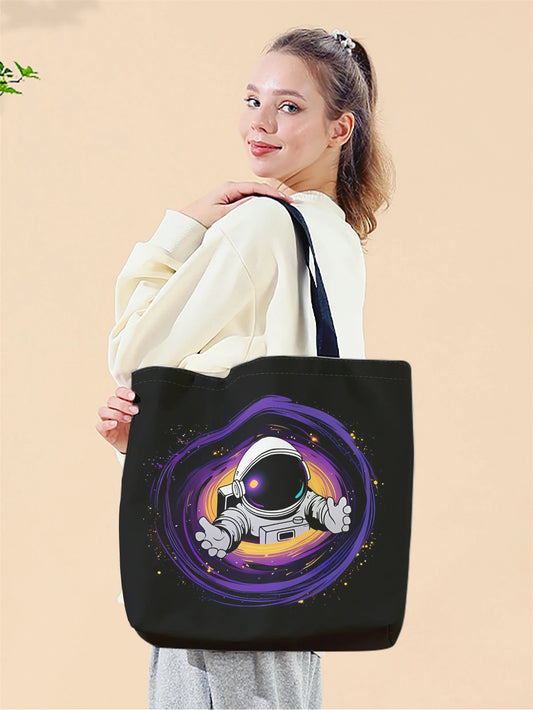 Starry Sky Astronaut Handbag – Multifunctional Printed Canvas Tote