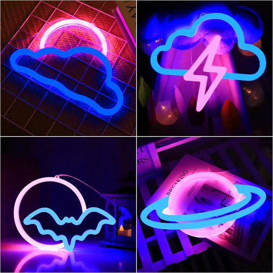 Gamepad & Moon Star Neon Light – LED Wall Sign Decor
