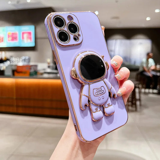 Electroplating Astronaut Bracket Phone Case – Space-Themed Protection