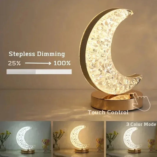 Crystal Moon Night Light – USB LED Bedside Lamp