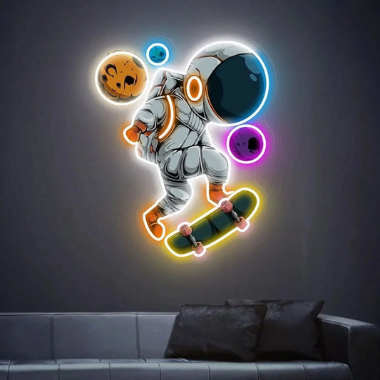 Astronaut Skateboard Neon Sign