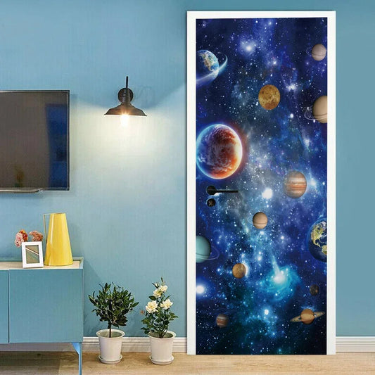Planet Universe Door Sticker – Self-Adhesive Abstract Space Decal