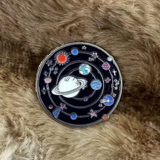 Funny Galaxy Brooch – Planet & Space War Badge
