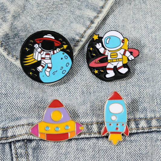 Funny Astronaut Space Walk Enamel Brooch