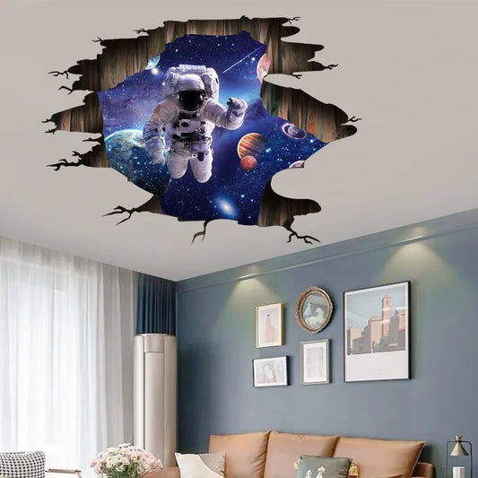 3D Astronaut Wall Sticker – Starry Space Vinyl Mural