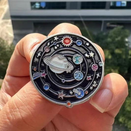 Funny Galaxy Brooch – Planet & Space War Badge