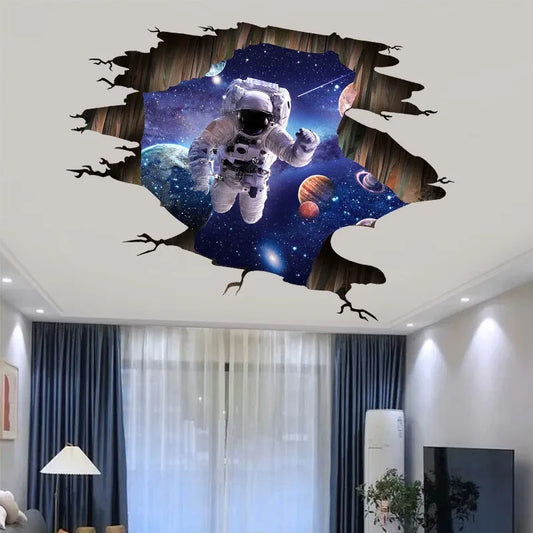3D Astronaut Wall Sticker – Starry Space Vinyl Mural