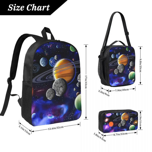 Solar System 3-Piece School Backpack Set – Universe Design for Boys & Girls