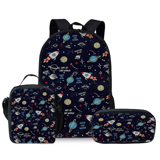 Space Planet 3D Backpack Set – 3-Piece Cartoon School Bag for Kids