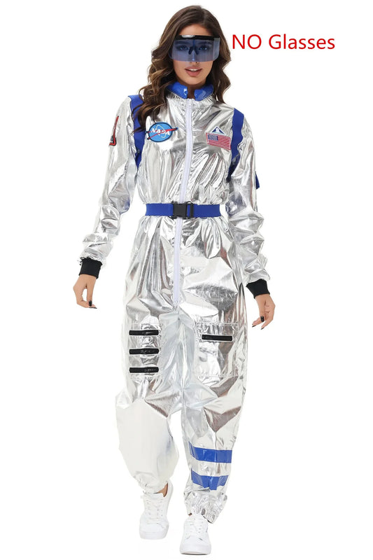 Adult Silver Astronaut Costume – Unisex Space Jumpsuit for Halloween & Cosplay