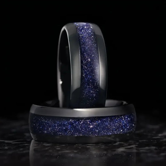 Blue Starry Sky Galaxy Ring – Dome Wedding Band for Couples