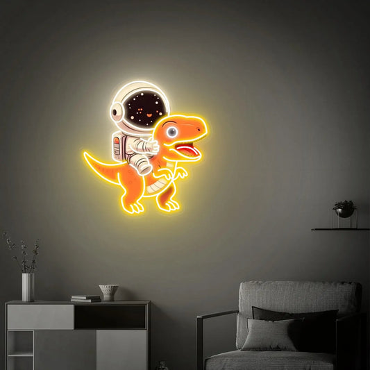 Astronaut Riding Dinosaur LED Neon Sign – Personalized Kids Room Wall Art