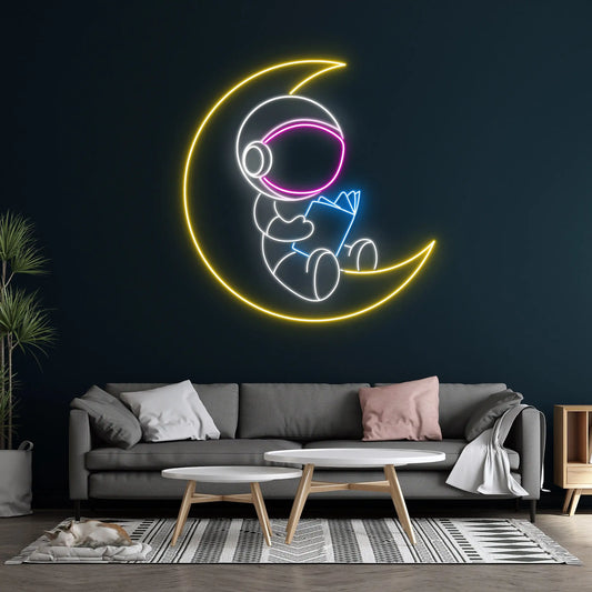 Astronaut Reading Book Neon Sign
