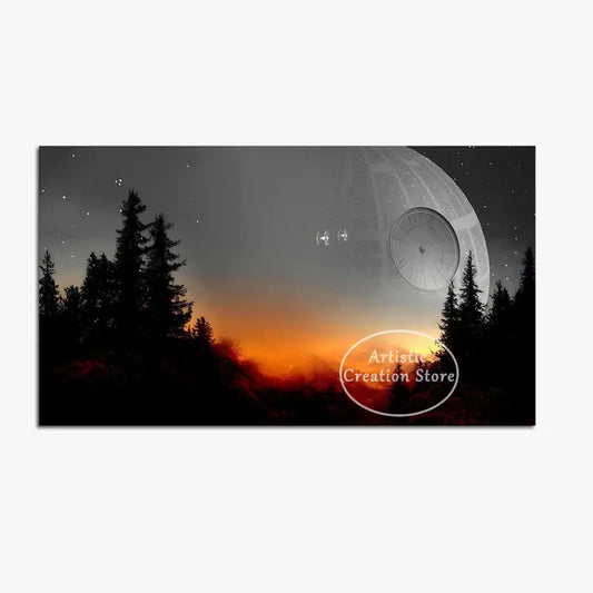 Star Universe Mountains Landscape Space War Canvas – Epic Wall Art