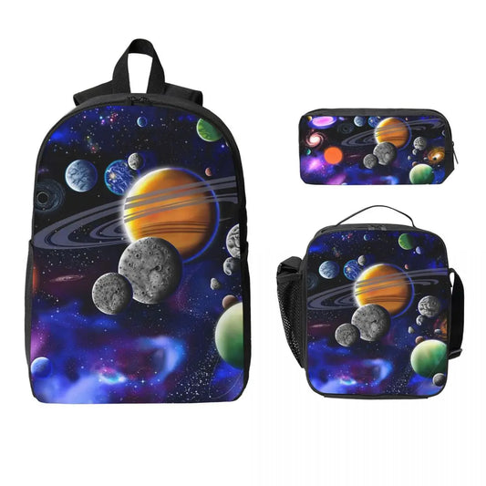 Solar System 3-Piece School Backpack Set – Universe Design for Boys & Girls