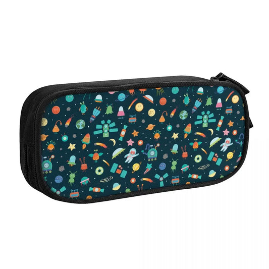 Cute Galaxy Pencil Case – Planet Pattern Stationery Pouch for Students