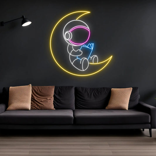 Astronaut Reading Book Neon Sign