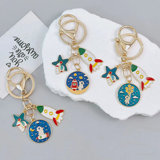 Cartoon Astronaut Keychain – Creative Rocket & Star Bag Charm for Students