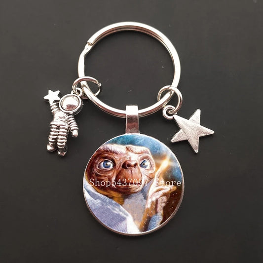 Funny Alien & Astronaut Keychain – Glass Cabochon Pendant Gift